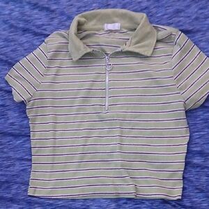 Stella Tweed Green Striped Short Sleeve Top